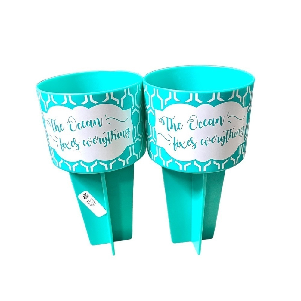 Beach Buddy “The Ocean Fixes Everything” Drink Spikes Set of 2 Teal New With Tag